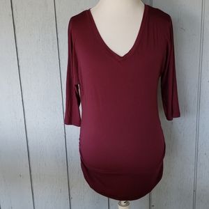 3/4 Sleeve Purple Burgundy Top. Scrunched